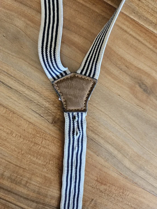 Striped Elastic Suspenders with Leather Accents - Light Blue & Brown For Toddler - Picture 2 of 5